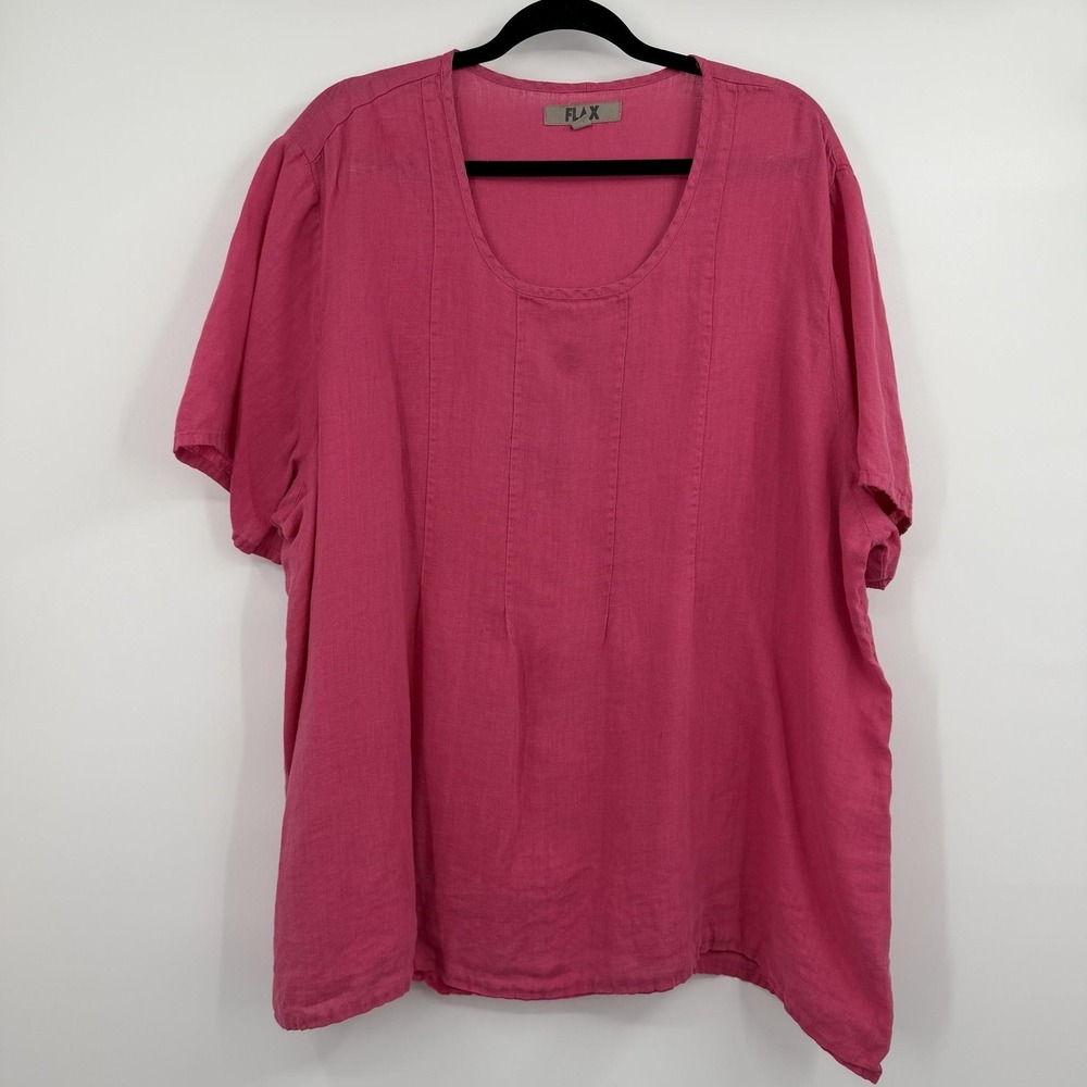 FLAX Tunic Blouse Womens 2G 22-24 Pink Linen Relaxed Fit Pullover Casual Summer